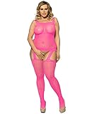 Maxde Women Sexy Lingerie Plus Size Crotchless Tights Bodysuit Body Stocking(XL, Pink)