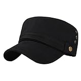Men's Cotton Flat Top Peaked Baseball Twill Army Millitary Corps Hat Cap Visor (Black-Three Holes)