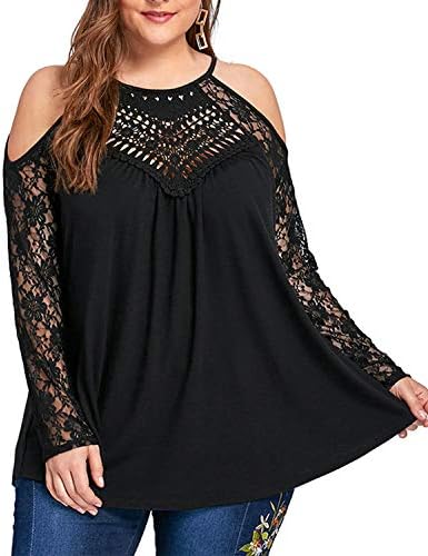 GAMISS Women's Casual Plus Size Tops Off Shoulder Lace Long Sleeve Loose Blouse Shirts