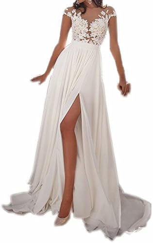 FASHION DRESS Sheer Tulle Lace Appliques Long Chiffon Wedding Dress Beach iroly 8