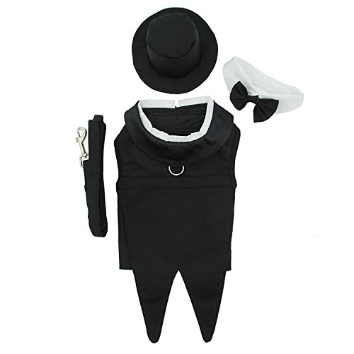 Dog Tuxedo w/ Formal Tails- Black, Medium (Chest 16-19")