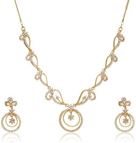 Estele 24 Kt Gold Plated American Diamond Circular Necklace Set for Women
