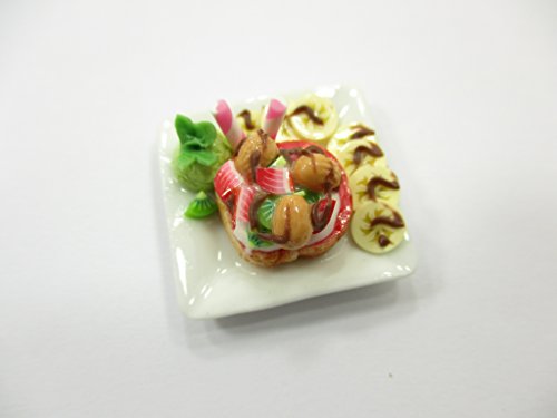 Dollhouse Miniatures Food Honey Toast Fruit Topping Dessert Ceramic Plate 14156 - Thumbnail 2