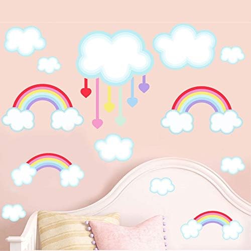 3D Cartoon Rainbow Cloud Wall Sticker Removable PVC Decal Colorful Art Wallpaper for Kid Room DIY Mirror Sticker Home Decor 77X28CM