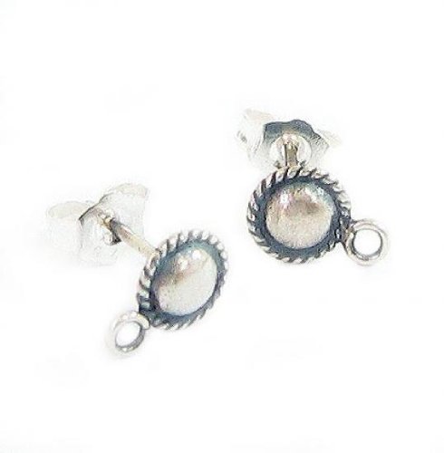 4 pcs .925 Sterling Silver Ball Shield Stud Earrings Loop Post Ear Wire 5.5mm/Findings/Antique