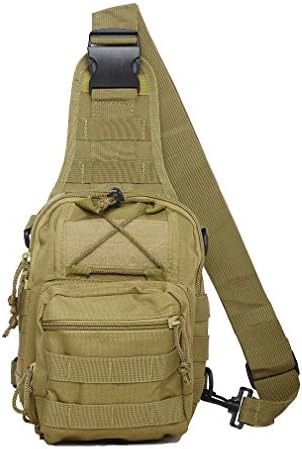Tactical Sling Bag Cross Body Chest Rucksack Military Shoulder Pack EDC Molle Fly Fishing Packs for IPad Mini Nylon Outdoor Camping Hiking Trekking Travel Daypack (Khaki)