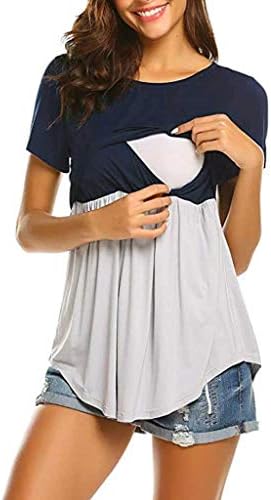 Women's Maternity Nursing Top Short Sleeve Comfy Breastfeeding Shirt Loose T-Shirt Red