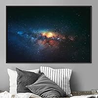 Framed Canvas Wall Art Galaxy Stars Aerial Astronomy & Space Dramatic Global Green Photography Realism Stars - 16x24 inches