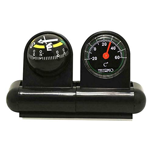 Gyswshh 2-in-1 Car Vehicle Dashboard Compass Thermometer Guide Ball Interior Decoration Black