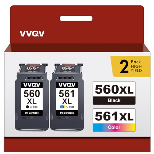 VVQV PG-560XL CL-561XL Multipack Ink Cartridges for Canon Printer Cartridges 560 561 for Pixma TS5350i TS5350 TS5350a TS5351i TS5351 TS5352 TS5353 TS7450 TS7451 (1 Black 1 Tri-Colour)