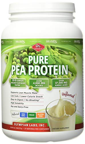 Olympian Labs Plant Based Pea Protein Powder, Unflavored - 25g of Protein, Vegan, Low Net Carbs, Gluten Free, Lactose Free, No Sugar Added, Soy Free, Kosher, Non-GMO, 2 Pound Pea Protein Powder
