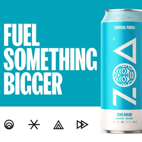 ZOA Zero Sugar Energy Drinks Tropical Punch Healthy Energy Formula