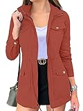 MEROKEETY Women's Long Sleeve Military Jacket Zip