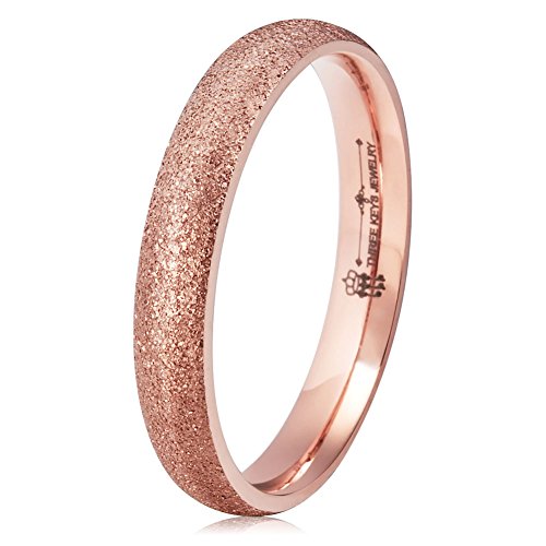 Three Keys Jewelry 4mm Titanium Ring Matte Frost Plated Rose Gold Wedding Engagement Band Size 5-12