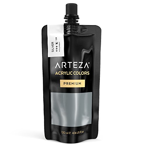 ARTEZA Acrylic Premium Artist Paint, Silver Color, (120 ml Pouch, Tube)