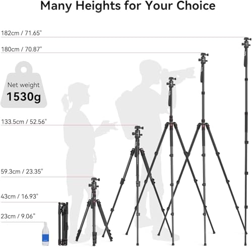 SmallRig Trípode Monopie para Cámara, 71" Trípode de Aluminio, Cabeza Esférica 360° Desmontable, Carga 33 LB, Altura Ajustable 16"-71", Carga Máxima 15kg, para Cámara y Celular - 3935