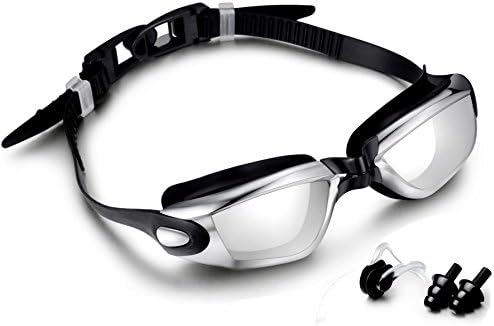Wigoo Swim Goggles - Swimming Goggles No Leaking, Anti-Fog, UV Protection - Free Protection Case with Swim Silicone Cap, Earplugs, Nose Clips - Size for Men Women Adult Youth Kids Child (Black)