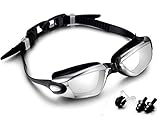 Wigoo Swim Goggles - Swimming Goggles No Leaking, Anti-Fog, UV Protection - Free Protection Case with Swim Silicone Cap, Earplugs, Nose Clips - Size for Men Women Adult Youth Kids Child (Black)