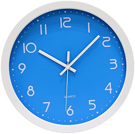 YUSOUND 12 Inch Non-ticking Silent Colorful Plastic Wall Clock Home Decor, White Frame and Blue/Green/Red/Pink/Orange Dial (Blue)
