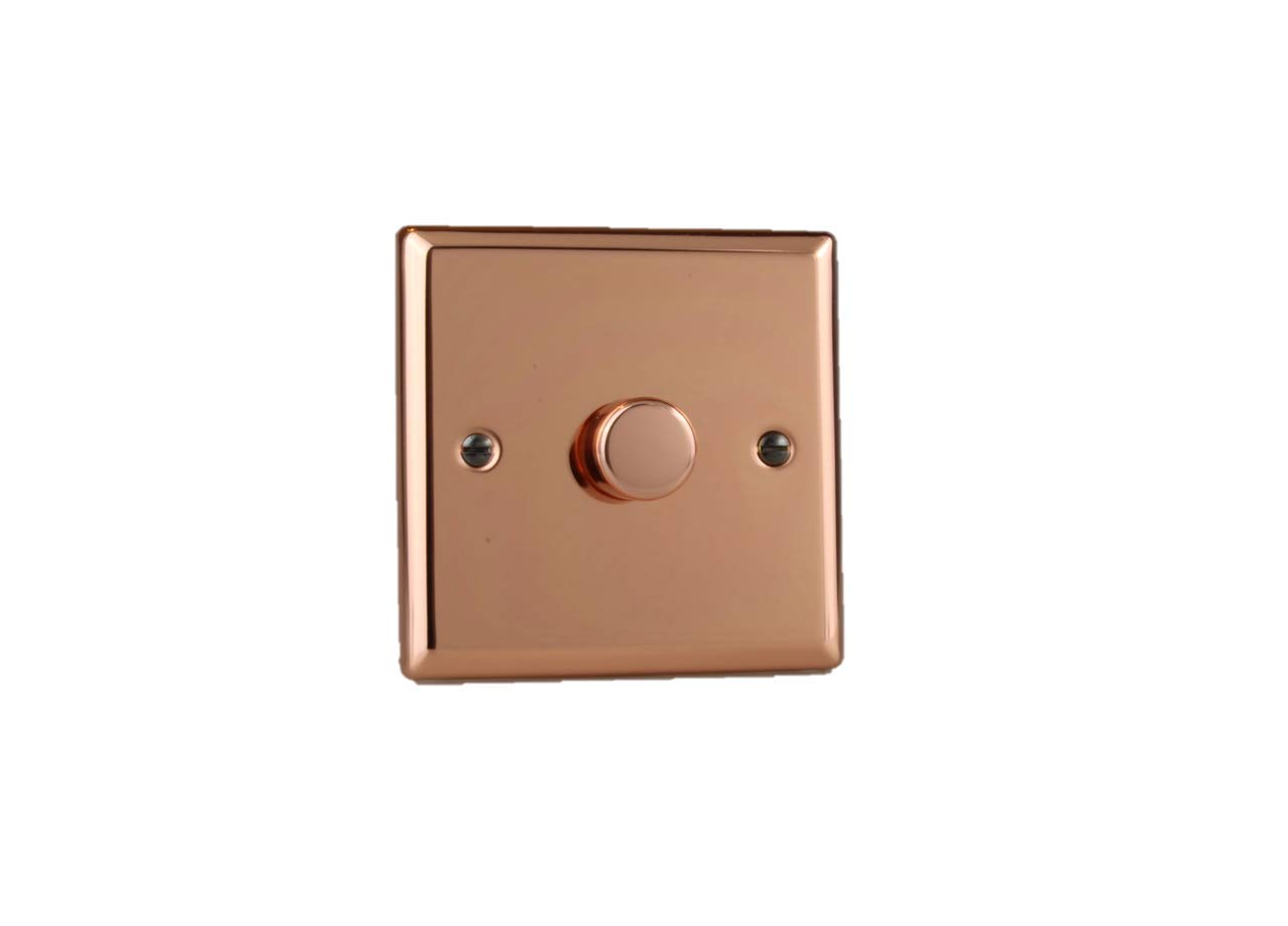 Varilight Classic Polished Copper V-Com 1 Gang Push-on/Off Rotary Dimmer for up to 26 Dimmable LEDs 1 x 15-220w