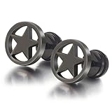 U2U Jewelry 316L Surgical Stainless Steel Black Circle Five-pointed Star Earrings With O-Ring (Sold In Pairs)