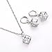 Moochi Platium Plated White Zircon Stone Embedded Brozen Necklace Earrings Jewelry Set (Cube)