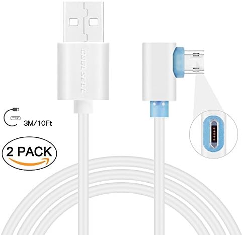 Micro USB Cable,COOLSELL 90 Degree Right Angle Reversible Micro USB Charging Cable Double-Sided Micro USB Cable for Samsung / HTC / SONY and Other Android Devices, 2 Pack 3M/10FT- White