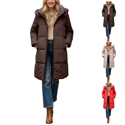 Jackets for Women uk, Winter Jackets for Women uk Long Zip Up Hybrid Down Hooded Puffer Coats with Pockets Windproof Thick Outdoor Parka L