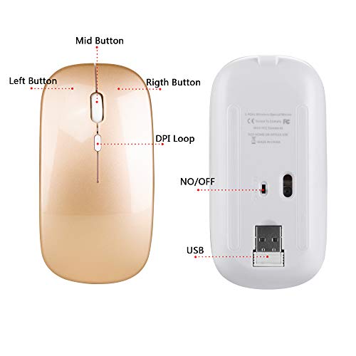 DragonPad Wireless Computer Mouse, 2.4G Wireless Rechargeable Charging Mouse Ultra-Thin Silent Opto-Electronic Mouse for Office Notebook PC Black