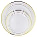 Stately Elegance Designs 200 Piece White and Gold Rimmed Plastic Plate Set – Includes 100 10