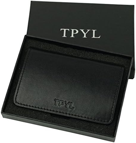 TPYL Luxurious Genuine Leather and Stainless Steel Business Card Cases Name Card Holders (Black)