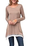 Zattcas Womens Assymetrical Top, Lace Hem Long Sleeve Trapeze Tunic Top