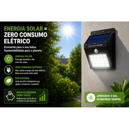 Kit 4 Arandelas Luminária Solar LED com Sensor de Presença Segurança | Luz Automática Externa Parede Jardim IP65 Resistente à Água Premium