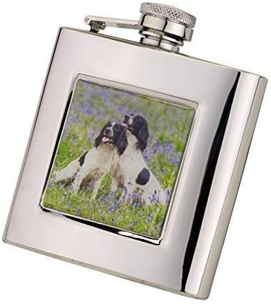 Farm Cottage Brands 6oz oblong 'Springer Spaniels' Stainless Steel hip flask with funnel