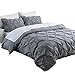 Ucharge Unique Pinch Pleat Pintuck Duvet Cover Set,3 Pieces Decorative Stylish Brushed Microfiber Bedding Set With Zipper and Corner Ties (King Grey)