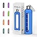 Glass Water Bottles with Times to Drink 32 Oz Water Bottle with Silicone Sleeve Motivational Water Bottle with Time Marker Waterbottle 1 Litre (Blue)
