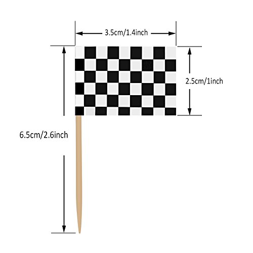 Checkered Toothpicks Flags Cupcakes Topper 200 Pcs Black and White Party Cake Decoration Wooden Picks with Paper Flag - Thumbnail 2