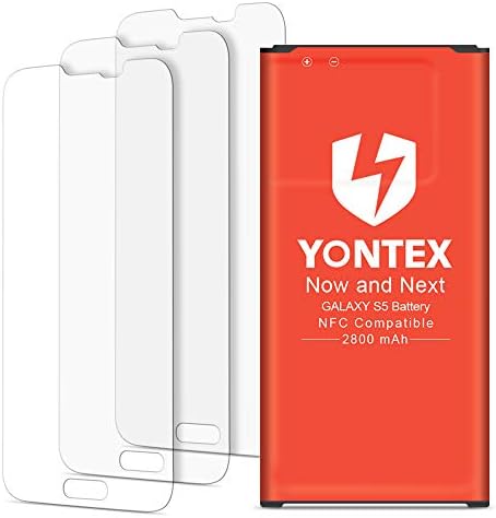 Galaxy S5 Battery, NFC/Google Wallet Capable, YONTEX 2800mAh Replacement Battery for Samsung Galaxy S5 and S5 Active [I9600, G870A, G900V, G900A, G900T and G900P] with 3 Pack Screen Protector
