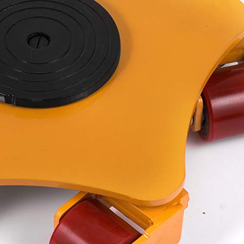 OrangeA Industrial Machinery Mover 11000Lbs Capacity Machinery Mover Skates 5 Rollers 360 Degree Rotation Machinery Mover Dolly with 39 Inch Push Rod (4T with Bar/ 360° Rotation)