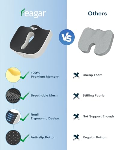 Feagar Large Office Chair Cushion: Ergonomic Chair Cushions, Non-Slip XXL, Relieve Pressure, Comfortable and Soft Orthopaedic Memory Foam Cushion Chair for Hemorrhoids, Car, Gaming Chair