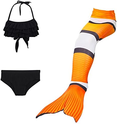 Vamelia Kids 3PCS Girls Swimsuit Mermaid Tail Swimwear Bikini Set Costume for Swimming Swimsuit, Black 130