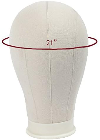 21"-25" Size Professional Mannequin Canvas Cork Block Head Wig Toupee Display Style Dry Dye With Mount Hole Canvas Block Head Mannequin Head Wig (Canvas head+Table Clamp Stand,Medium) (21"+Clamp)
