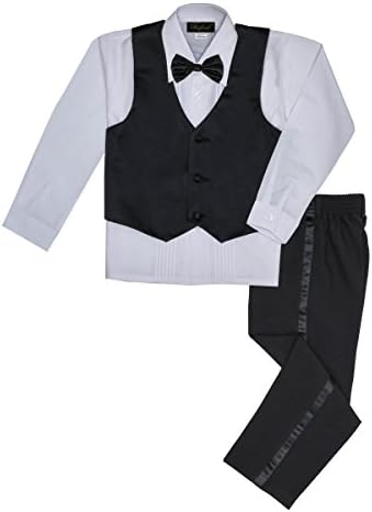 Rafael Boys Tuxedo with Vest, Shirt, and Bow Tie – Black or White