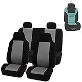 FH Group FB102114 Classic Full Set High Back Flat Cloth Car Seat Covers w. Gift, Gray/Black- Fit Most Car, Truck, SUV, or Van