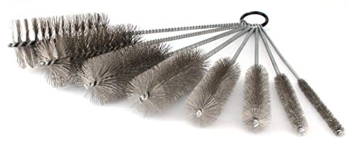 12 Inch Pipe Cleaning Brush Set with Stainless Steel Bristles, 8 Piece Variety Pack | For Auto Parts, Bottles, Guns, Tubes, etc.