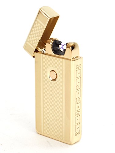 Kingpin Lightsâ„¢ Gold Electric Arc Lighter - Windproof Dual Arc Plasma Lighter - USB Rechargeable Dual Pulse Electronic Lighter - Flameless Plasma Beam Lighter