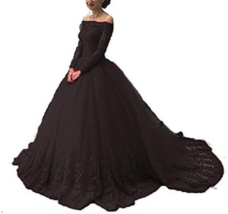 Sound of blossoming Tulle Off The Shoulder Formal Evening Ball Gown Lace Illusion Long Sleeves Prom Dreeses SOB248