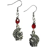Spartan Gladiator Charm Earrings with Red Faceted Crystal Accent Beads on Sterling Silver Earwires
