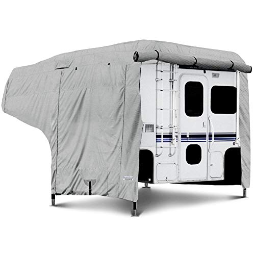 Waterproof Superior Truck Bed Camper Storage Cover Fits Length 10'-12' Heavy Duty 4 Layer Fabric Camper Cover - 144" L x 102" W x 99" H