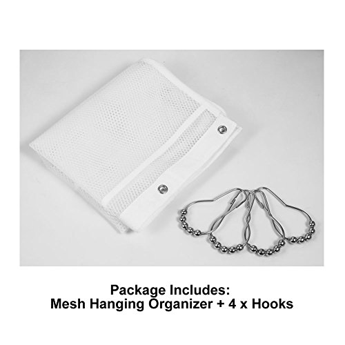 2 Pack Hanging Mesh Shower Caddy Organizer with 6 Pockets, Shower Curtain Rod/Liner Hooks Bathroom Wall Door Organization, Dorm Space Saving, Bathroom Accessories, Bath Toy Organizer Kids with 4 Rings - Thumbnail 6